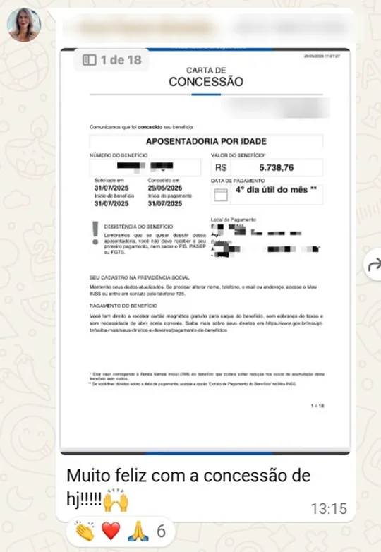 Carta de concessão compartilhada por aluna, com benefício de R$ 5.738,76